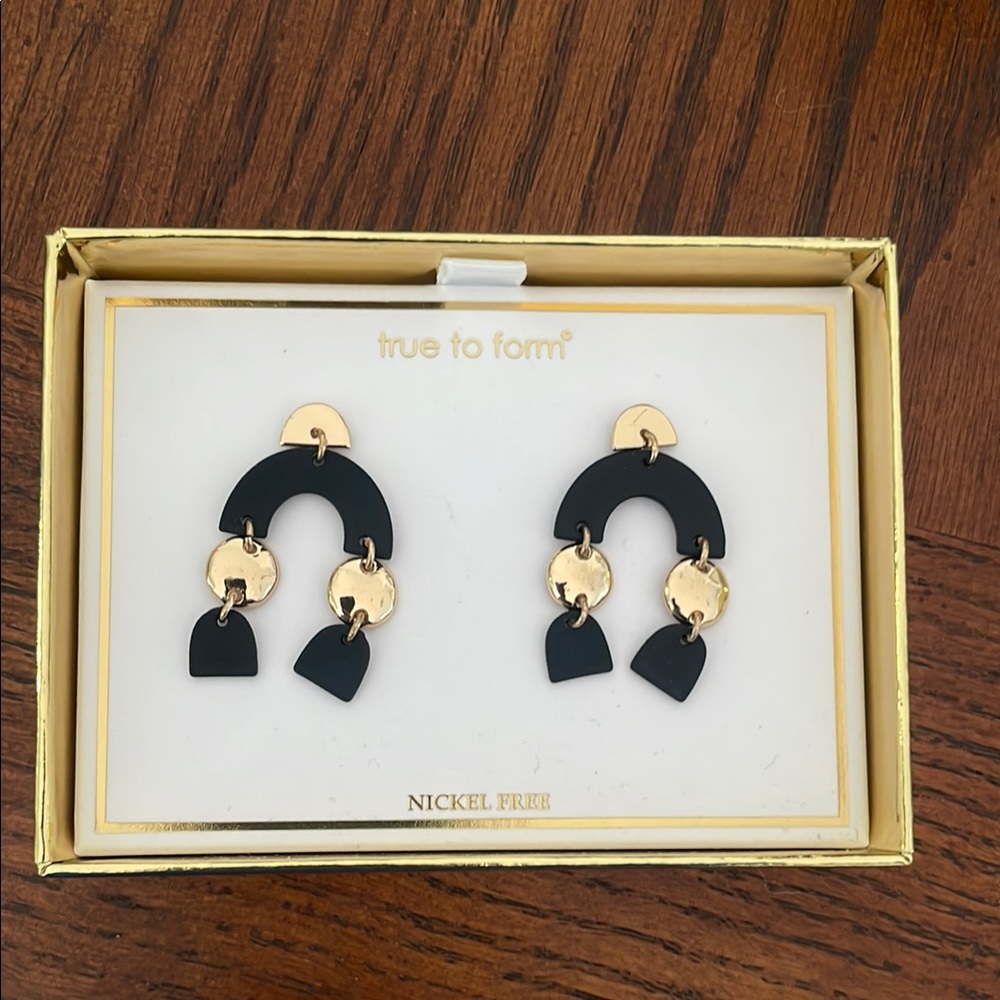 Geometric Black and Gold Statement Earrings